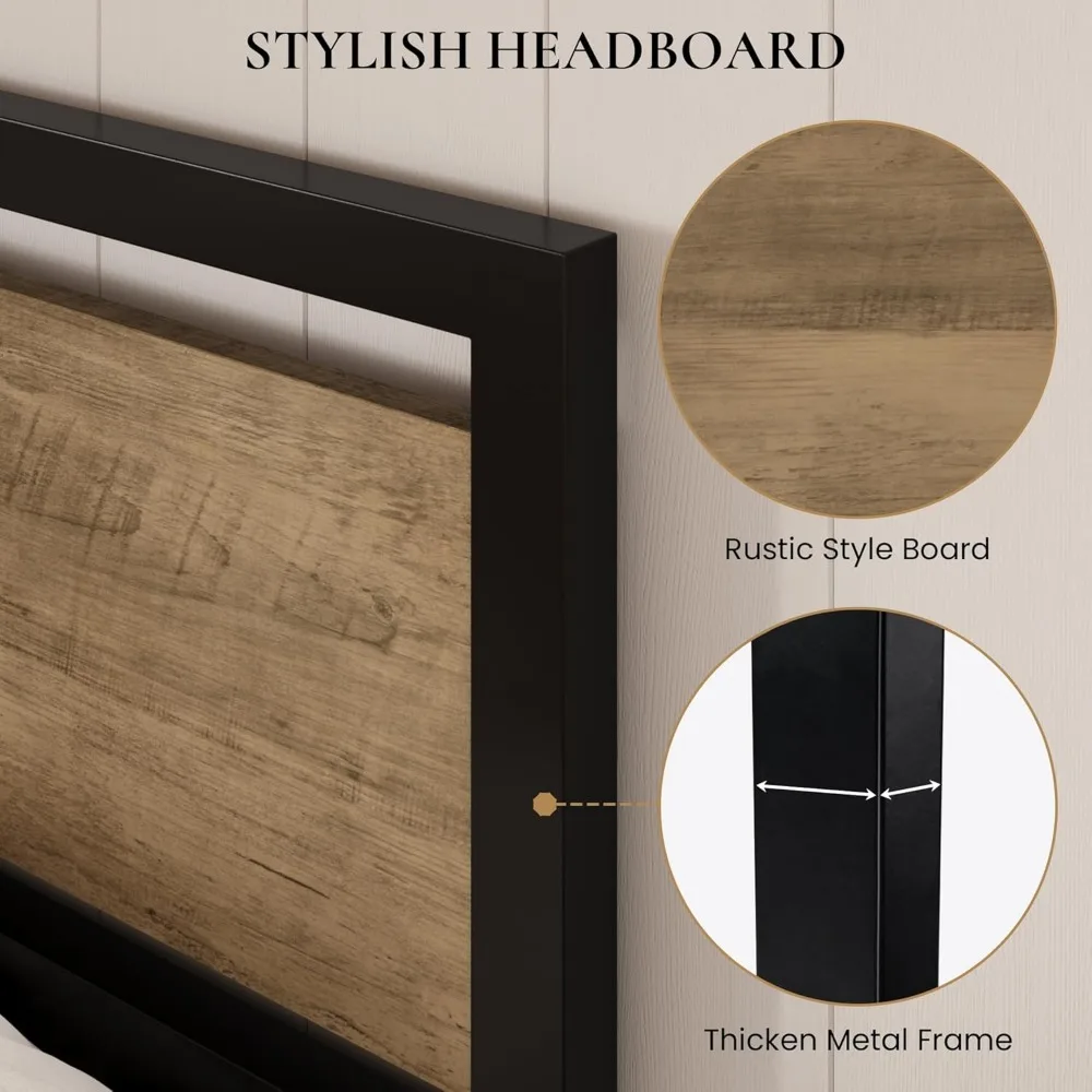 SHA CERLIN Full Size Bed Frame with Modern Headboard, Heavy Duty Platform Metal Base with Square Footboard and 13 Strong Slats S