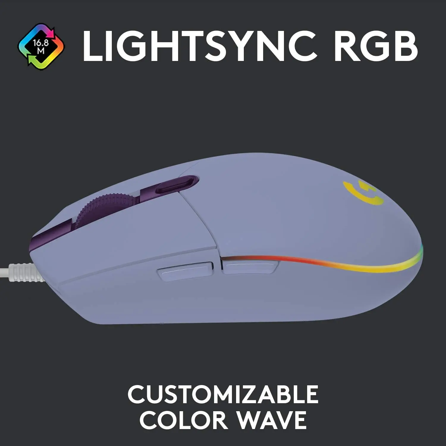 로지텍 G102 G203 유선 게이밍 마우스 2.1미터 길이 케이블 8000 DPI RGB 효과 PC 노트북 사무실 게이머용 유연한 디자인
