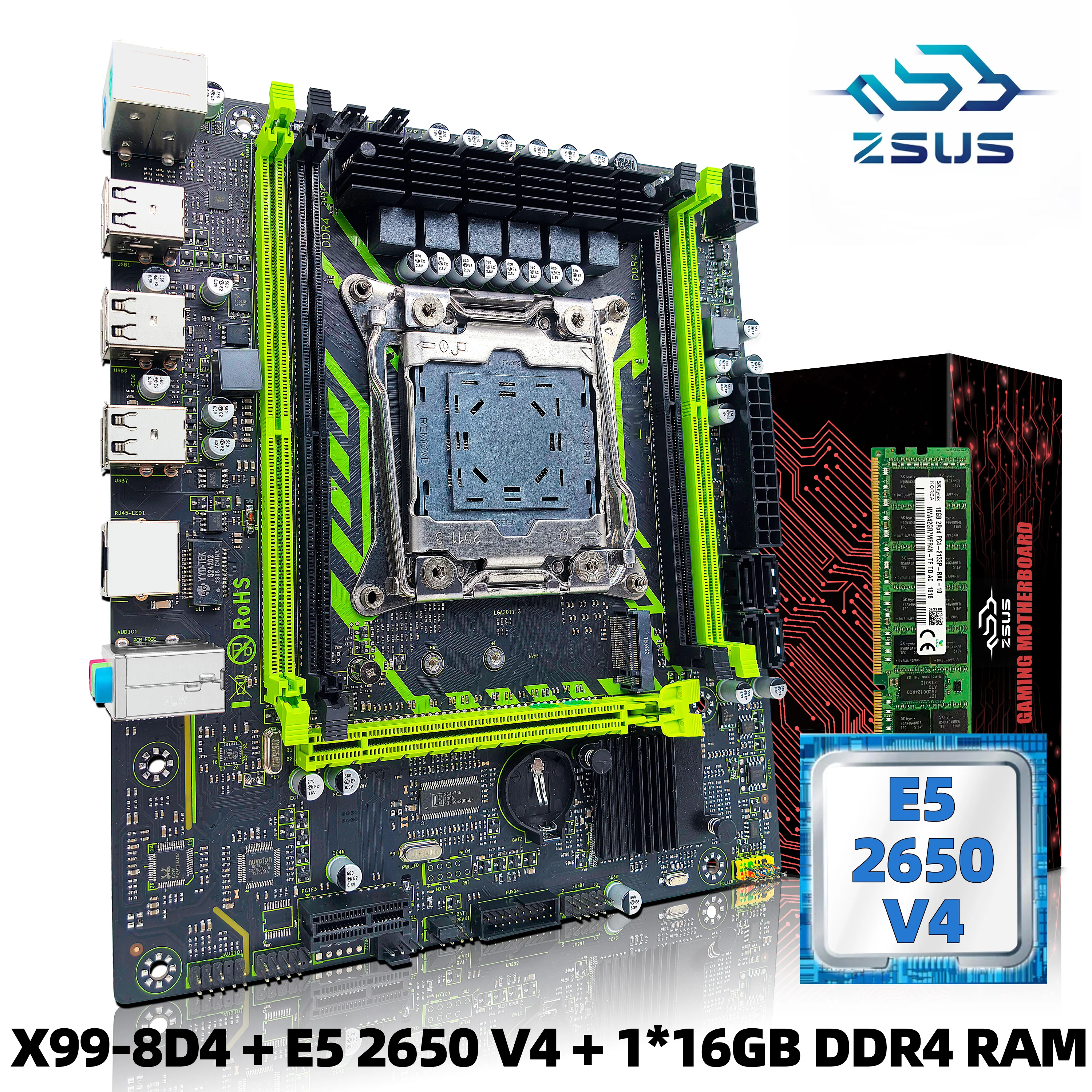 X99 8D4 ZSUS Motherboard Set Kit With Intel LGA2011 3 Xeon E5 2650 V4 CPU DDR4 16GB (1*16GB) 2133MHZ RAM Memory NVME M.2 SATA, ,   - AliExpress
