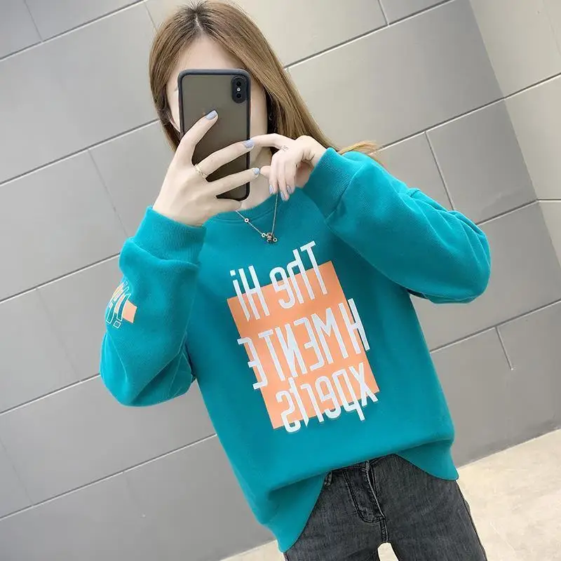 Fashion O-Neck Printed Letter Casual Sweatshirts Female Clothing 2023 Autumn Winter Loose Korean Pullovers All-match Sweatshirts