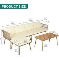 4 Pieces Patio Furniture Set, Outdoor Rattan Woven Conversation Sectional L-Shaped Sofa for Backyard, Porch, Boho Detac 2