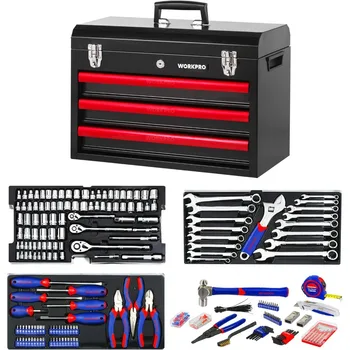 408-Piece Mechanics Tool Set, General Household Home Repair Tool Kit with 3-Drawer Heavy Duty Metal Box, Hand Tool Kit Set 1 Pa 3