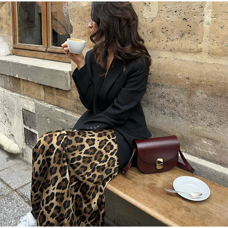 Faldas largas con estampado de leopardo para mujer, elegantes, holgadas, de cintura alta, estilo midi, informales, de verano