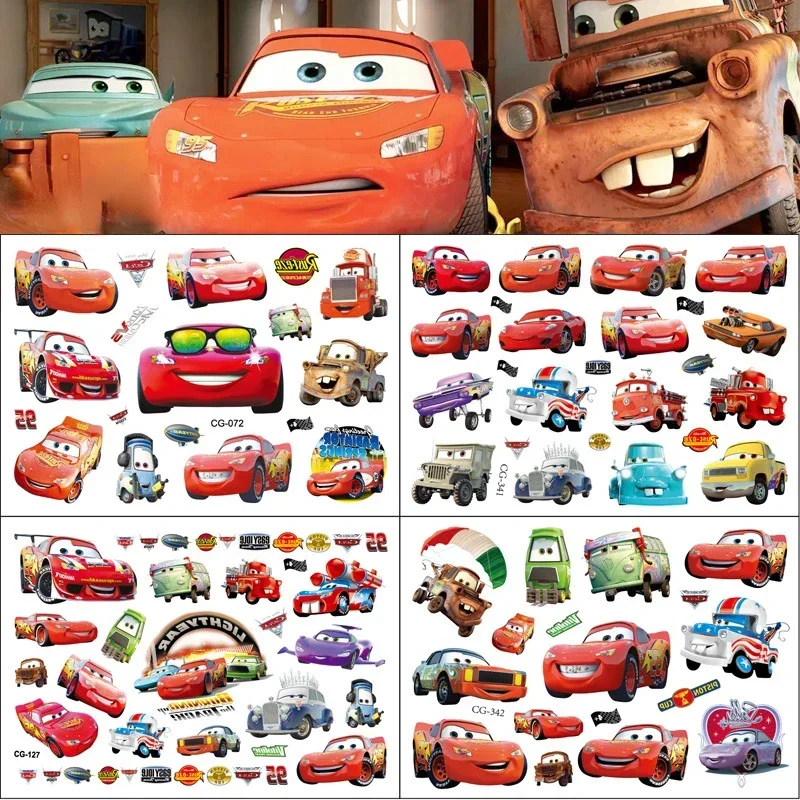 Pegatinas de tatuaje Cars Lightning Mcqueen, tatuajes temporales para niños, suministros para fiestas de cumpleaños, recuerdos, lindos tatuajes, pegatinas de decoración