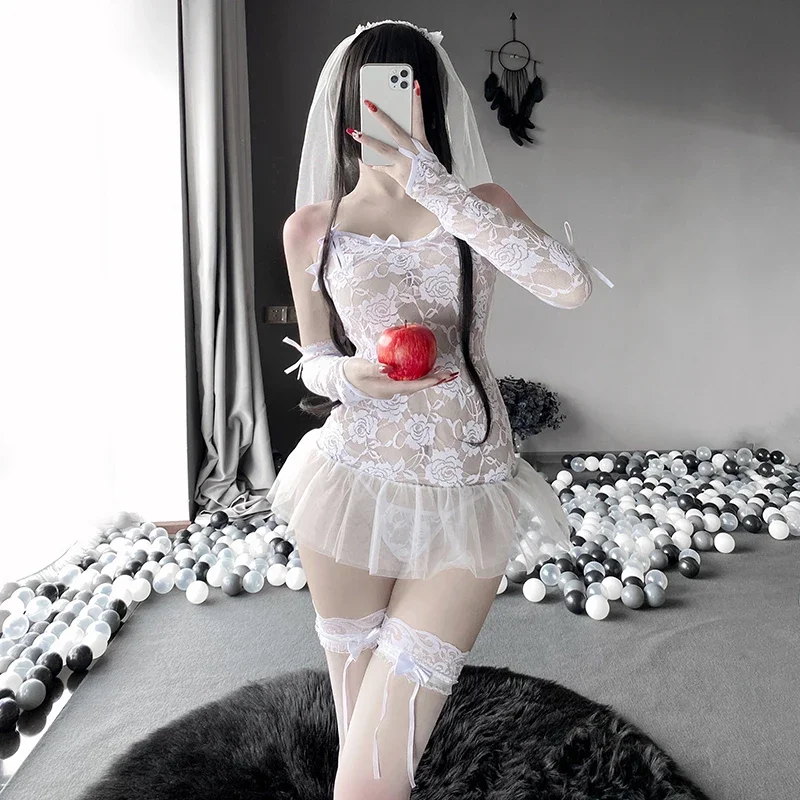 

Womens Cosplay Costume Brider Uniform Sexy Lingerie Mesh See Though Suit Set Perspective Lencería Anime Cosplay Clothing Girls