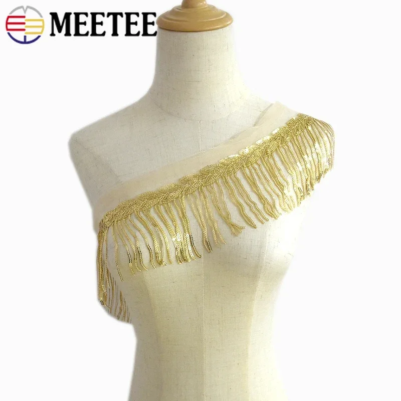 2/3/5 야드 Meetee 10cm 반짝이 스팽글 술 레이스 댄스 드레스 장식 리본 트림 바느질 액세서리 DIY 의류 리본