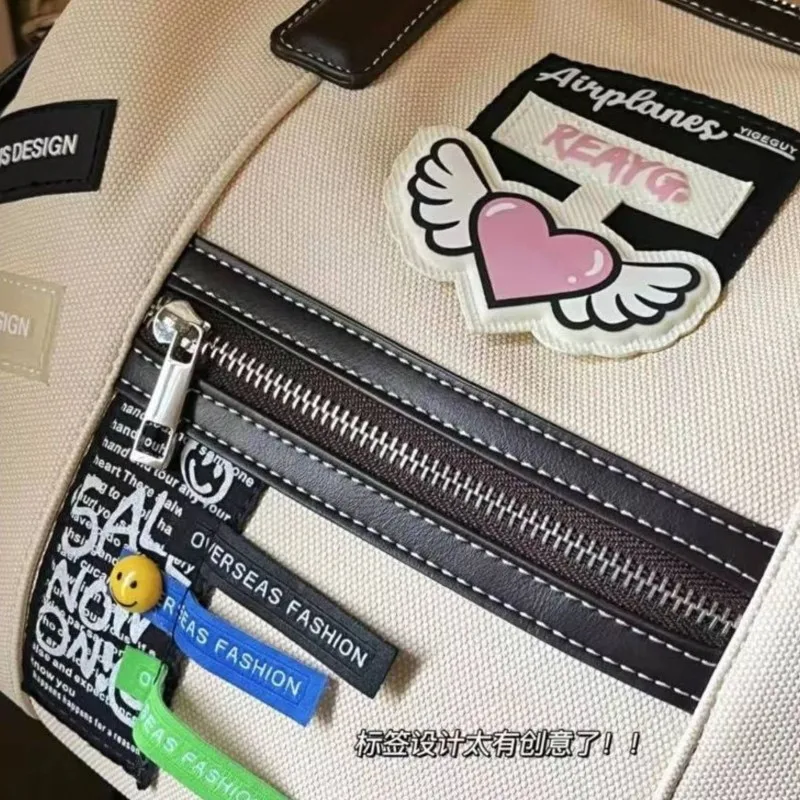 JIAERDI Vintage Creative Label Tote Bag Women Zipper Large Capacity Handbag Ladies Soft Casual Commute Travel Crossbody Bag 2025