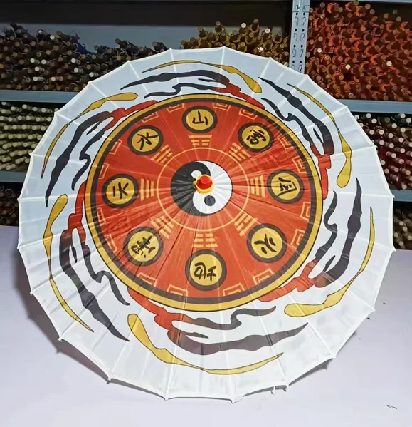Tai Chi Bagua Silk Cloth Oil Paper Umbrella Handmade Twelve Zodiac Signs Dipper Seven Stars Yin Yang Fish Chinese Ancient nezha