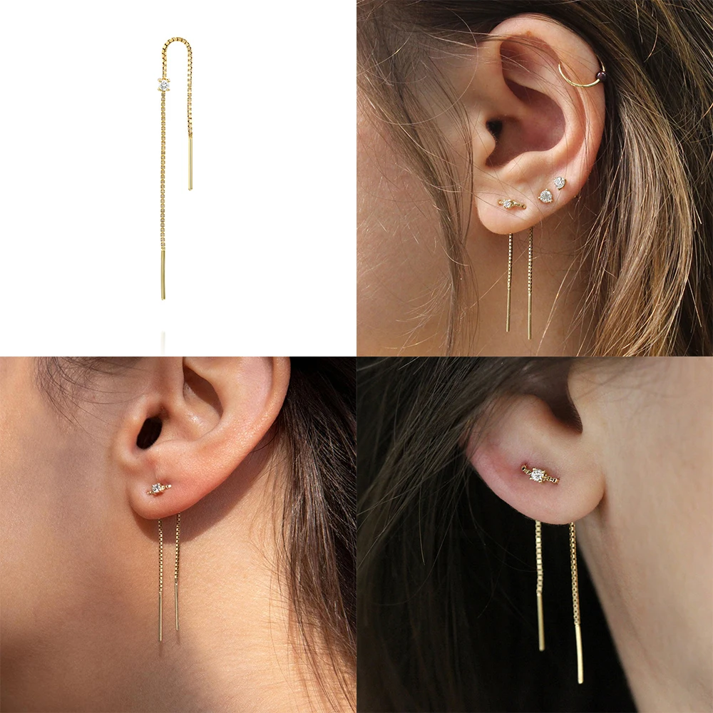 CANNER 925 Sterling Silver Trend Long Wire Tassel Chain Bling Zircon Pendants Drop Earrings Women's Hanging Earings Jewelry 2pc - Image 4