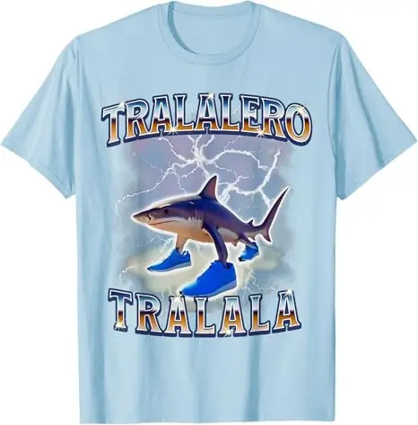 Tralalero Tralala Lustiges Hai-Meme-Bootleg-T-Shirt, Hai mit Schuhen, Meme-Grafik-Spruch-T-Shirt, süße Kurzarm-Y2K-Tops, Neuheit – Detail 4