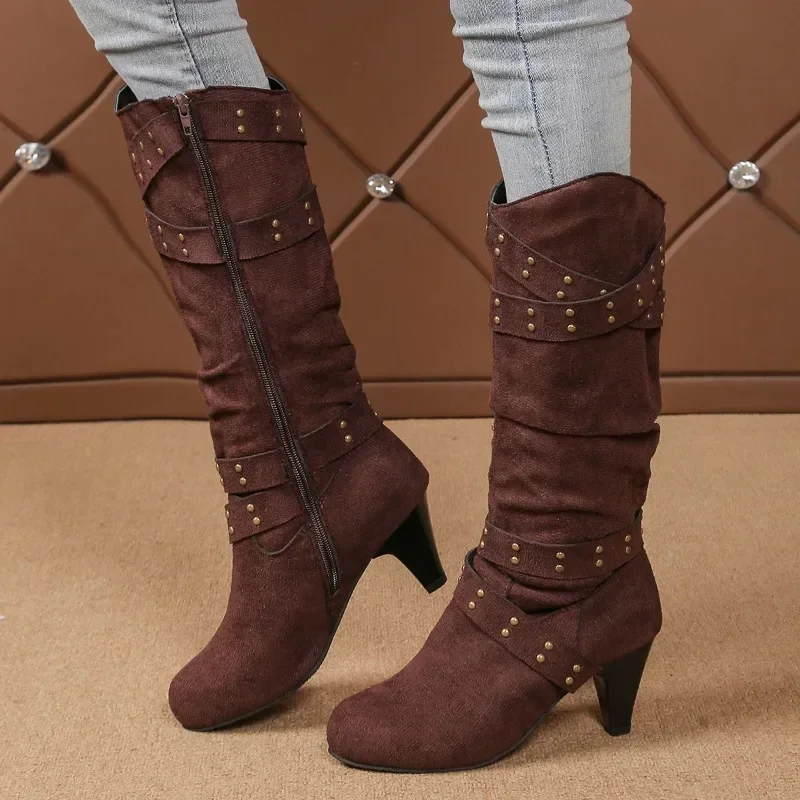 2026 Fashion Women's Shoes Side Zipper Women's Boots Hot Sale Leopard Print Modern Boots Women New Belt Buckle Knee-High Boots