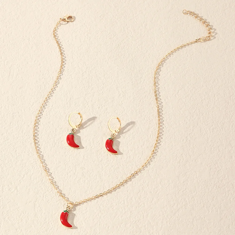 Lovely Pepper Shaped Earrings Necklace Jewelry Set For Women  Jewelry