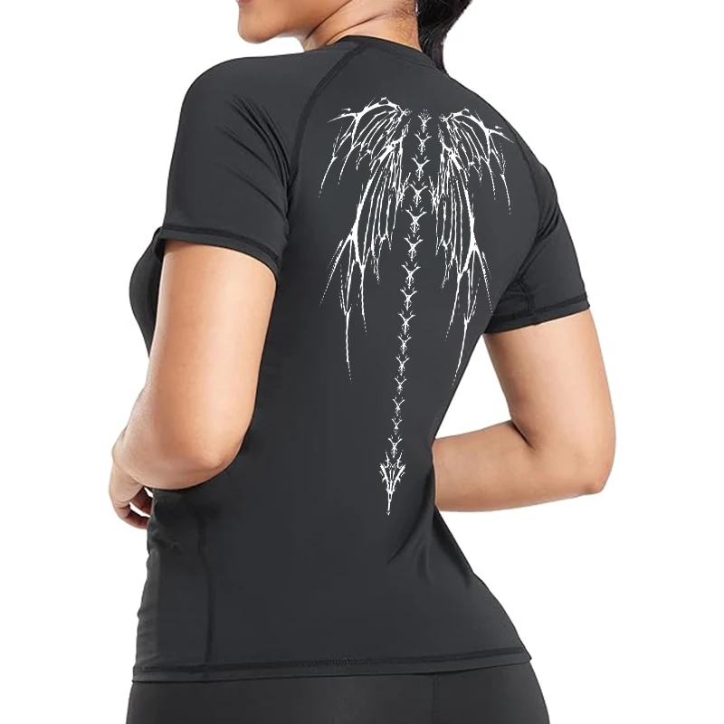 قميص نسائي مطبوع عليه رسومات ، كم قصير رياضي ، قمم...