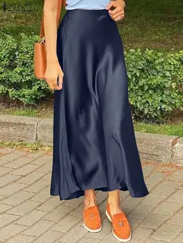 ZANZEA Fashion Satin Silk Skirts Women Summer Long High Waist Skirt Casual Solid Party Faldas Saia Female Vintage Work OL Jupe 1