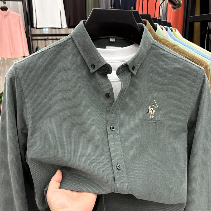 Spring and Autumn New 100% Cotton Long Sleeve Shirt for Men's Business, Leisure, Skin Friendly, Comfortable Collar Shirt Coat