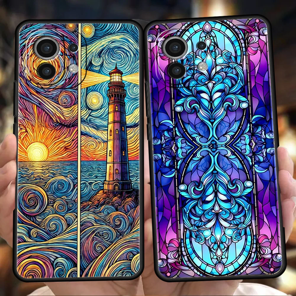Elegant Sun and Moon Glass Pattern Phone Case - Soft TPU Cover