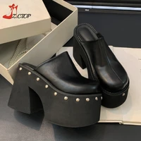 Women's Platform Sandals Black Gothic Closed Toe Chunky High Heels Slippers Rivet Slip On Y2k Punk Shoes Women Summer Size 41 42 - Image 5