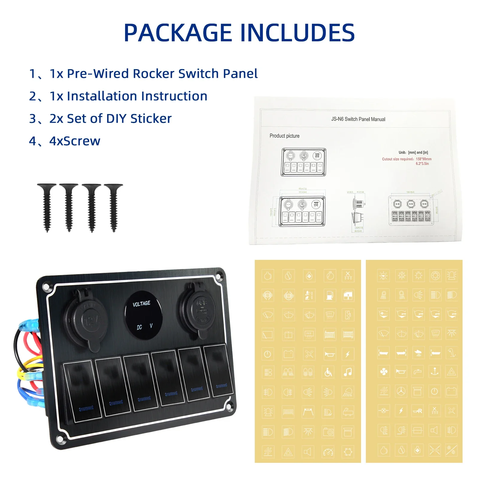 Premium Metal LED Rocker Switch Panel with USB Port and Digital Display - Waterproof for Automotive and Marine Use