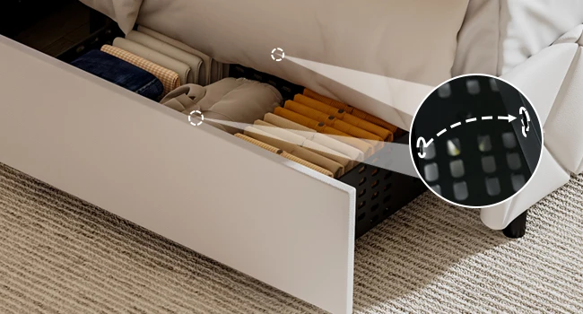 Upholstered Diamond Bed Frame with 4 Storage Drawers and LED Lights