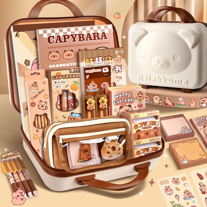 Stationery Gift Box Pencil Case Pen Pencil Case Stationery Set Note Book Stationery Ruler Large Capacity Gift Box Pencil Case Notebook Ruler Cute Capybara Stationery Set Kit Supplies For Students School Gift