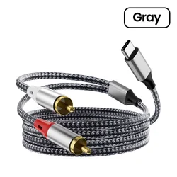 USB - C to Dual RCA Audio Adapter Cable for Speaker and Amplifier Connectivity (Gray)