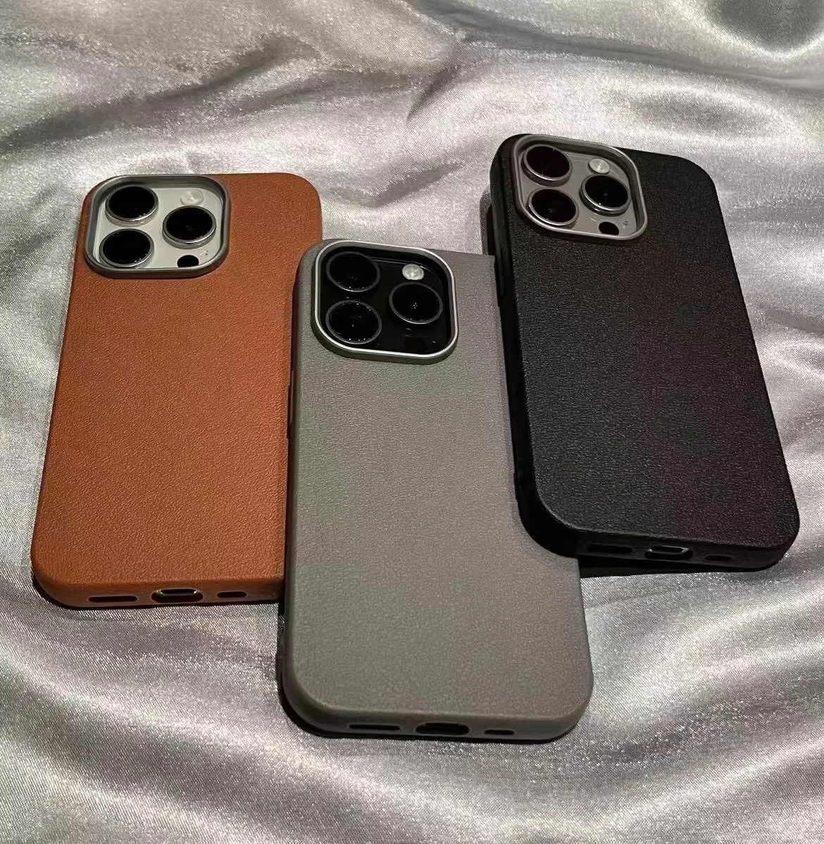 Premium Matte Leather Shockproof Phone Case with Soft Silicone Protection
