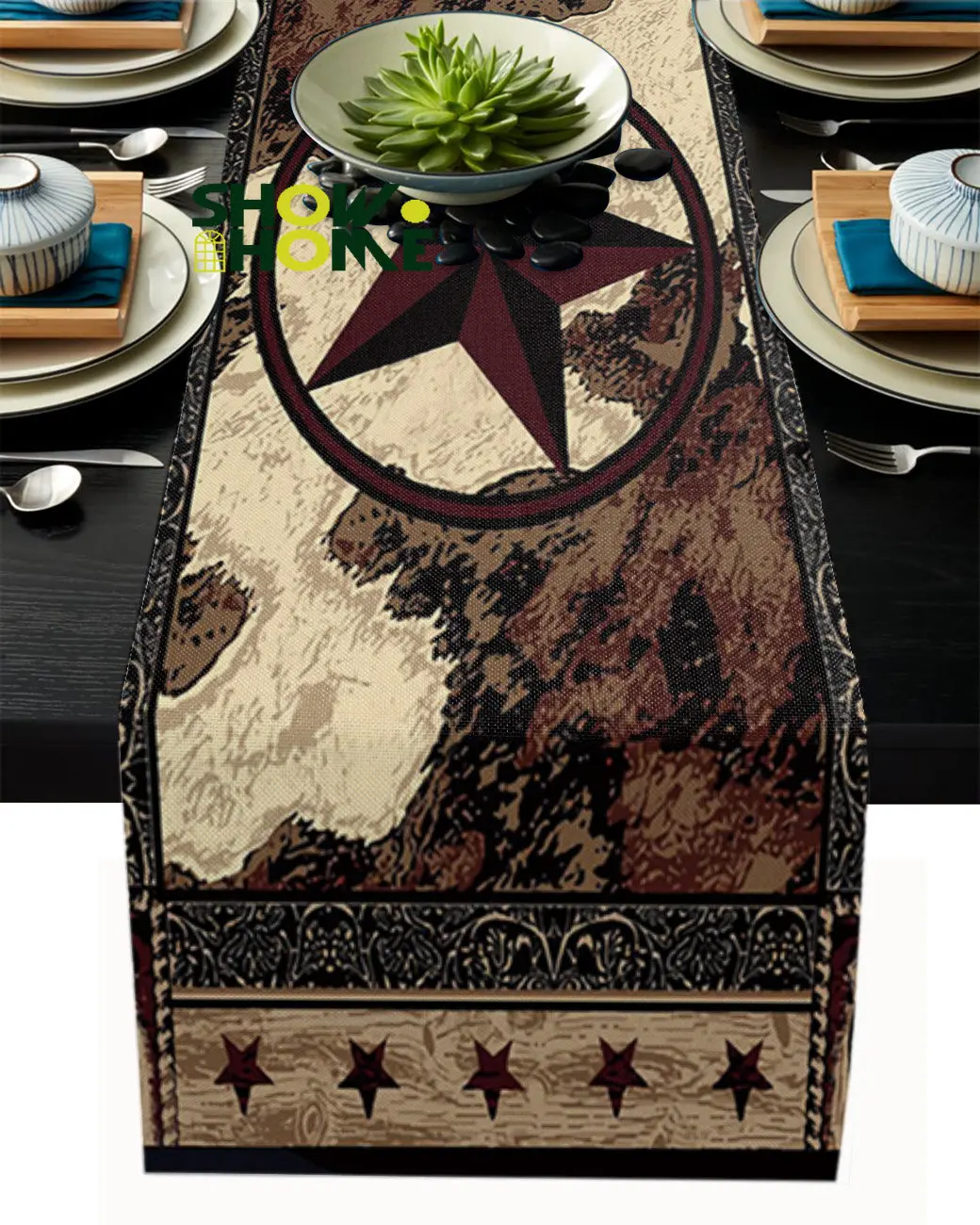 Western Texas Star Rustic Vintage Table Runner Kitchen Decor Tablecloth