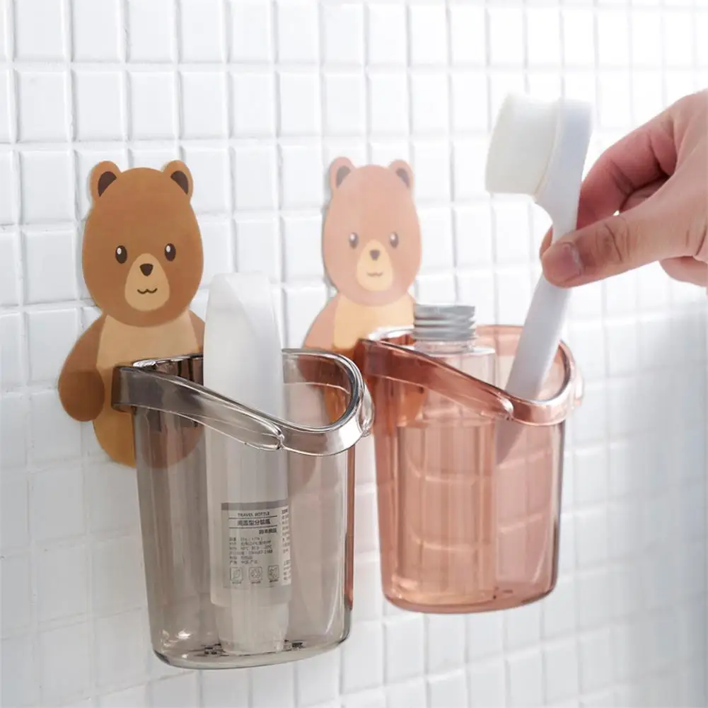 Bear Storage Cup Wall Mount Toothbrush Toothpaste Cup Holder toothbrush holder Case Storage Rack Stand For Child Home Bathroom