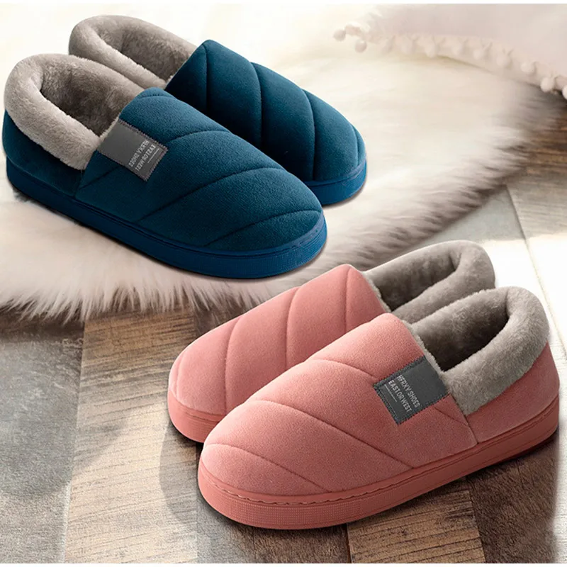 Big Size Women Men Warm Home Slippers Couples Winter Plush Slides Comfortable Home Floor Flats Indoor Bedroom Non Slip Shoes