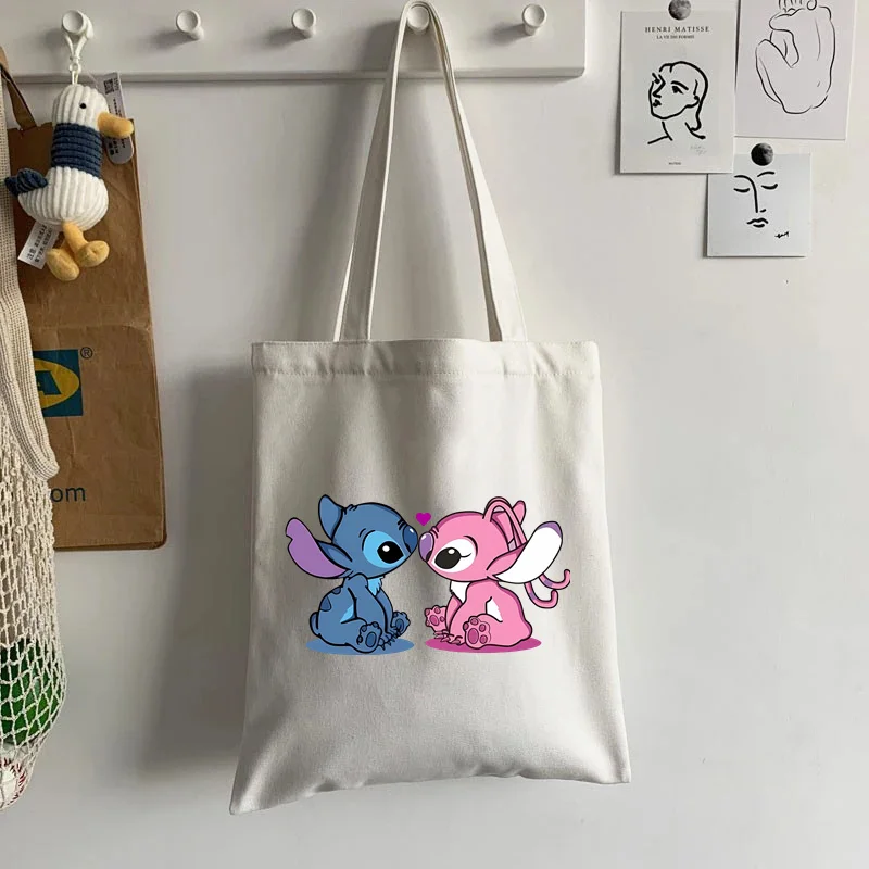 Cute Disney Lilo  Stitch Women's Tote Bag Canvas High Capacity Soft Shoulder Bag Women's Handbag Casual Comunting Shopping Bags 4