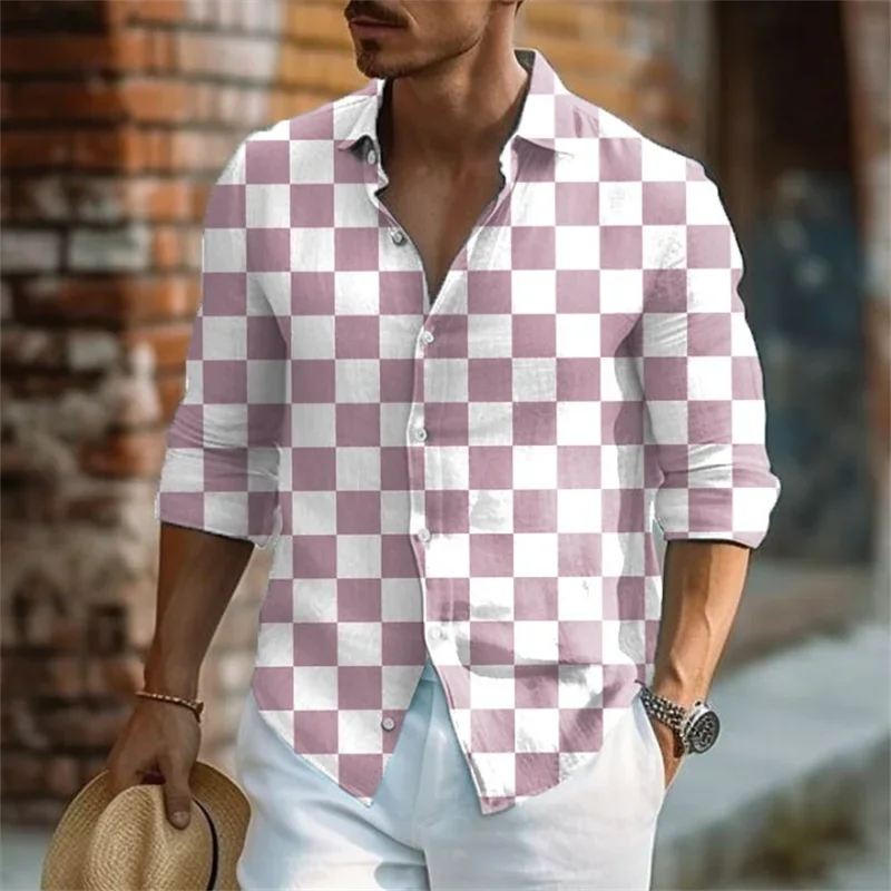 

2023 Men's New Square Plaid Color Hawaiian Gentleman Style Hot Sale Casual Outdoor Party Soft Comfortable Men's Tops Plus Size