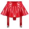 Sexy Womens Glossy Patent Leather Ruffle Mini Skirt Built-in Thongs Garter Belts Metal Clips Shorts Miniskirt Wet Look Clubwear 1