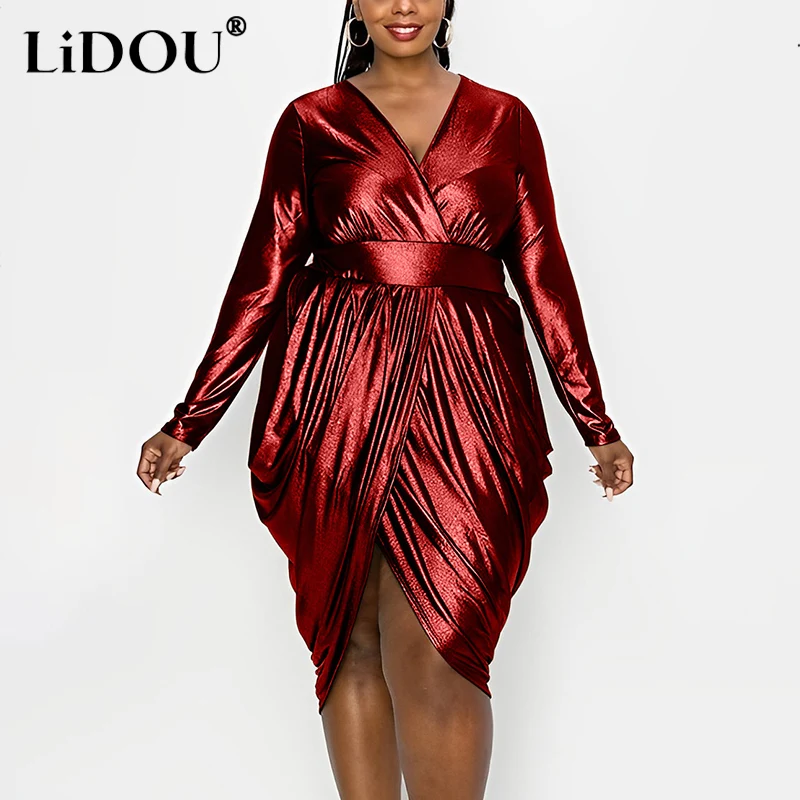 Spring Autumn Fashion Solid Color Sexy Plus Size Dress Woman Long Sleeve Irregular New Casual Vestidos De Fiesta Female Clothes