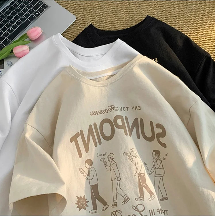 

fashion pure Cotton funny cartoon print T shirt Unisex y2k tops summer harajuku short-sleeved oversized t-shirts women clothing