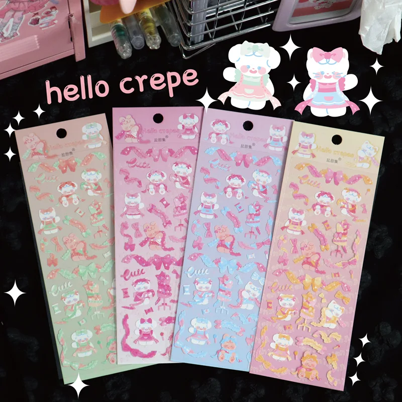 

6/8pcs Kawaii Ribbon Rabbit Decorative Sticker Set Girls Scrapbooking Idol Card DIY Diary Album Collage Material Korean Stickers