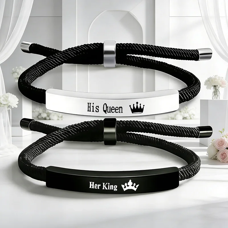 Bracelets de Couple en corde réglable, 2 pièces, en acier inoxydable, je t'aime toujours pour toujours, ensemble de Bracelets, cadeau de saint valentin 2 Bracelets de Couple en corde réglable, 2 pièces, en acier inoxydable, je t'aime toujours pour toujours, ensemble de Bracelets, cadeau de saint valentin 2