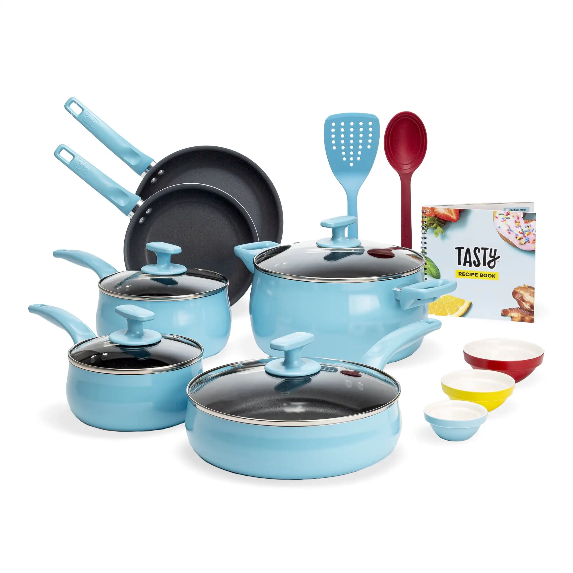 Tasty Ceramic Non-Stick Cookware Set, Multicolor, 16 Piece cooking