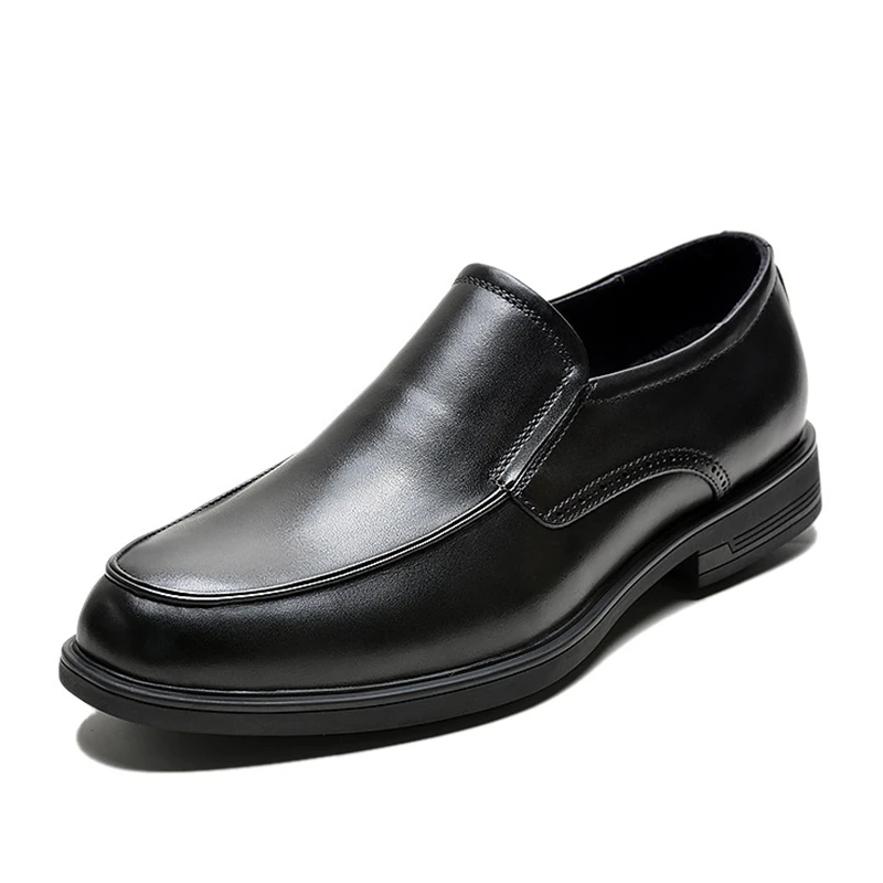 

Pure Black Men's Slip on Shoes for Man Handmade Leather Shoe for Wedding Business Meeting Office Loafer Leisure Dress Shoe M1107