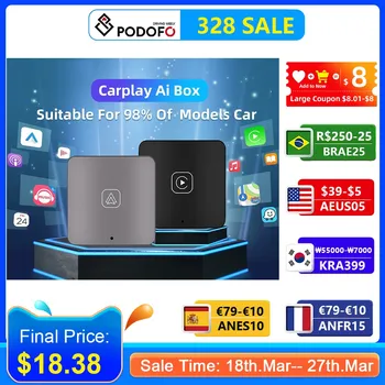 Podofo Ai 박스 유무선 애플 카플레이 박스, 안드로이드 자동 무선 동글 액티베이터, 아우디 벤츠 VW 도요타 음성 제어