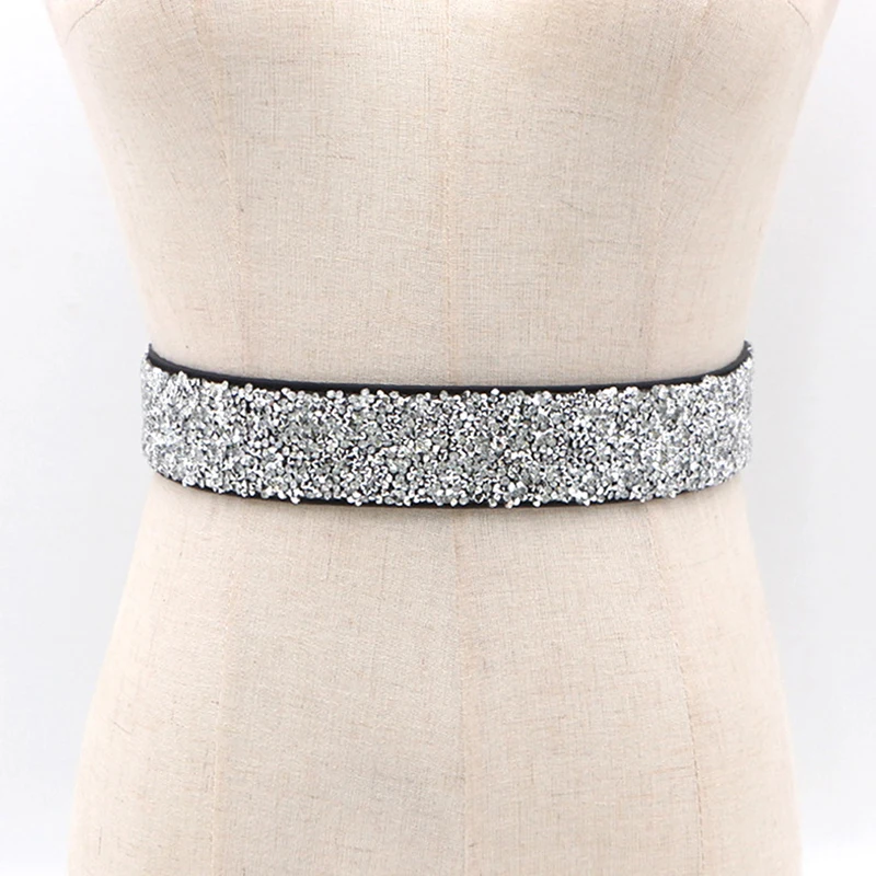 Woman Waist Belt Fashion Shiny Belt Handmade Rhinestone Inlaid Elastic For Female Dresses Coat Shirt Wide Waistband Sashes sparkly belt