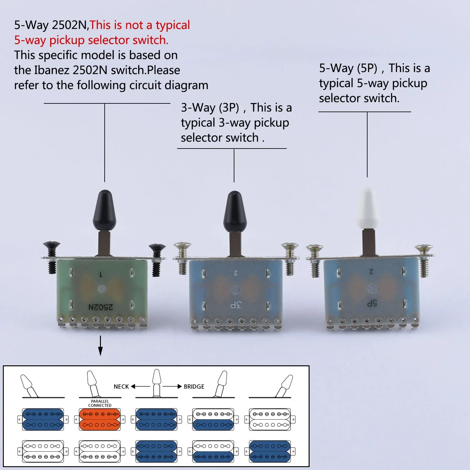 New-Genuine Alpha Electric Guitar Pickup Selector Switch 5-Way / 3-Way / 2502N 【Made in Korea】