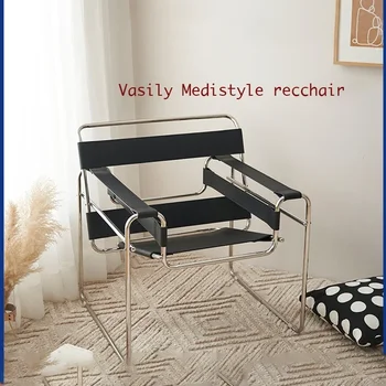 바실리 의자 헤어 디자이너 소파 의자, 앤티크 스타일, 레저 서재 거실, 스테인레스 스틸, 새들 가죽