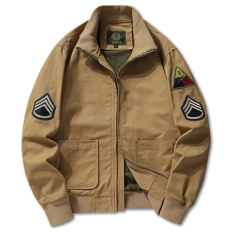

Embroidered Military men's Jacket, Cotton Jacket, collar, zip Coat, Casual Men's Tactical Top, Bomber Jacket, Spring, Fall