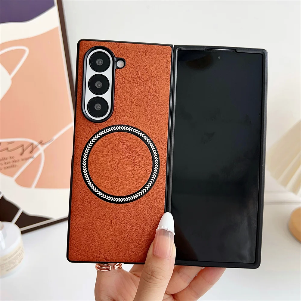 Étui de protection magnétique en cuir de luxe pour téléphone Samsung Z Fold 6 4 5 5G Fold6 pour chargement sans fil Magsafe Coque arrière mate_voghion.com