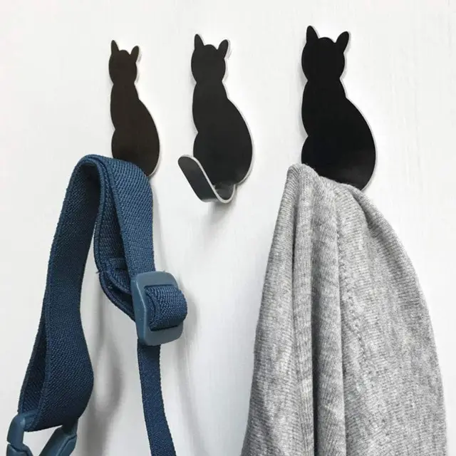 Ganci A Parete A Forma Di Gatto - 2 Pezzi - Adesivo Autoadesivo - Per Cucina, Bagno - Nero - Foto 2