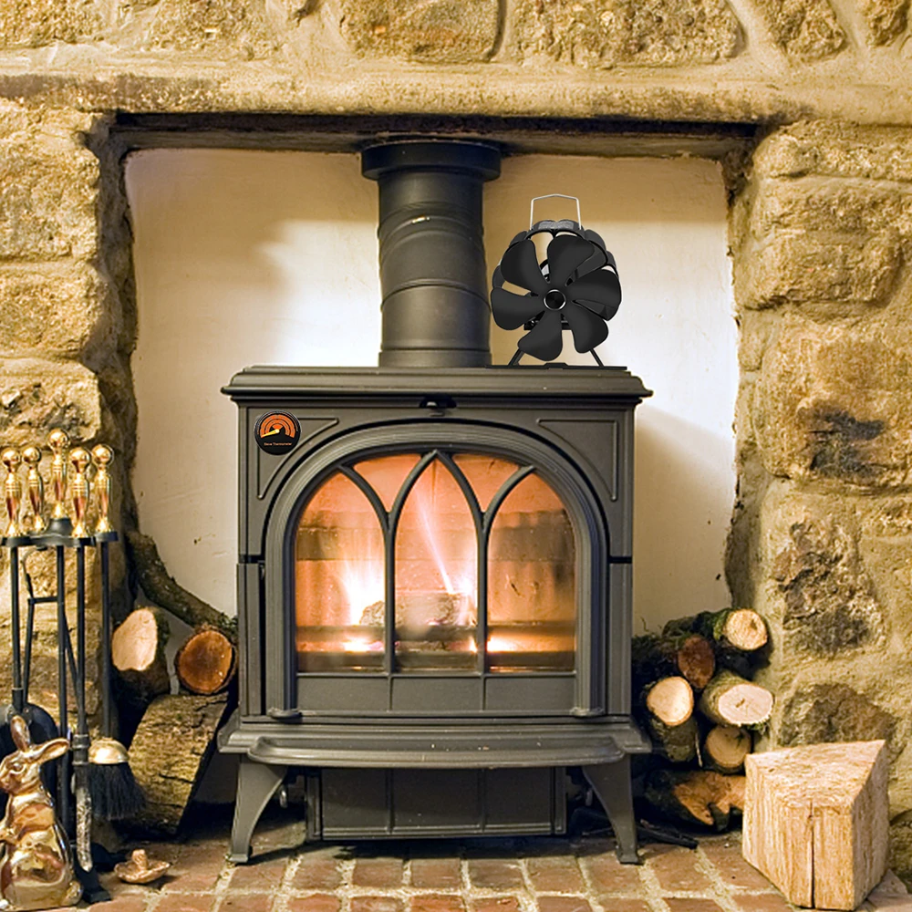 

6 Blades Heat Powered Stove Fan Black Fireplace Log Wood Burner Eco Friendly Quiet Fan Home Efficient Heat Distribution