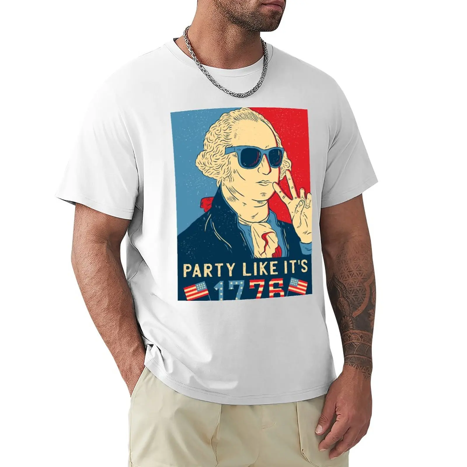 

Party like it's 1776! - George Washington T-Shirt summer top Anime t-shirt mens clothes