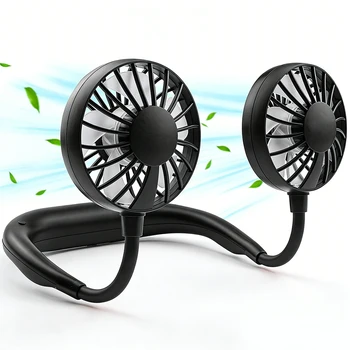 USB Portable Fan Cold Fan Hands Free Neck Fan Hanging Rechargeable Mini Sports Fan 3-Speed Adjustable Neck Dual Fan Home Outdoor 1