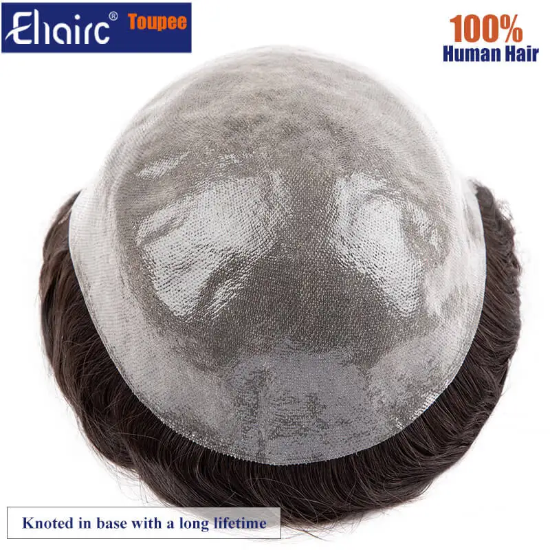 Human Hair Toupee PU With Double Knots Toupee Men 0.08MM Durable Men's System Unit 6" Men Wigs 100% Natural Human Hair Wig Male Hair Prosthesis
