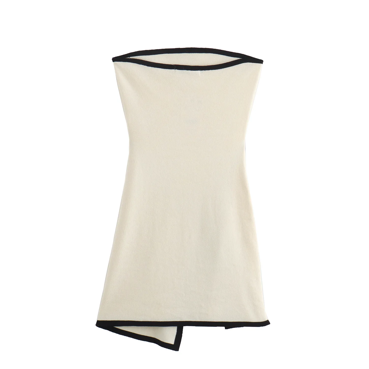 Fashion Slim Knitted Tube Top Dress Woman Contrast Color Splice Sleeveless Mini Dress Sexy Elegant Beach Holiday Dresses